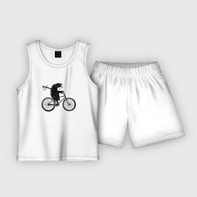Детская пижама с шортами хлопок с принтом Ежик на велосипеде в Санкт-Петербурге,  |  | Тематика изображения на принте: велосипед | ежик