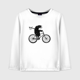 Детский лонгслив хлопок с принтом Ежик на велосипеде в Санкт-Петербурге, 100% хлопок | круглый вырез горловины, полуприлегающий силуэт, длина до линии бедер | Тематика изображения на принте: велосипед | ежик