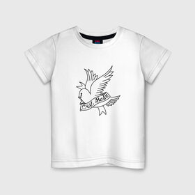 Детская футболка хлопок с принтом LIL PEEP. Cry Baby в Санкт-Петербурге, 100% хлопок | круглый вырез горловины, полуприлегающий силуэт, длина до линии бедер | band | bird | cry baby | emo | lil peep | logo | music | musician | rap | swag | whiner | группа | леттеринг | логотип | музыка | музыкант | нытик | птица | рэп | сваг | шрифт | эмо