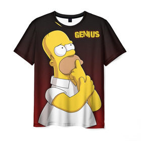 Мужская футболка 3D с принтом Homer GENIUS в Санкт-Петербурге, 100% полиэфир | прямой крой, круглый вырез горловины, длина до линии бедер | Тематика изображения на принте: bart | genius | halloween | homer | lisa | simpsons | барт | гений | гомер | лиза | мэгги | симпсоны