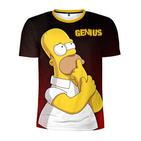 Мужская футболка 3D спортивная с принтом Homer GENIUS в Санкт-Петербурге, 100% полиэстер с улучшенными характеристиками | приталенный силуэт, круглая горловина, широкие плечи, сужается к линии бедра | bart | genius | halloween | homer | lisa | simpsons | барт | гений | гомер | лиза | мэгги | симпсоны