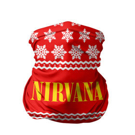 Бандана-труба 3D с принтом Праздничный Nirvana в Санкт-Петербурге, 100% полиэстер, ткань с особыми свойствами — Activecool | плотность 150‒180 г/м2; хорошо тянется, но сохраняет форму | cobain | kurt | nirvana | альтернативный | гранж | группа | дональд | знак | кобейн | красный | курт | музыка | музыкант | надпись | нервана | нирвана | новогодний | новоселич | новый год | певец | праздник