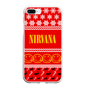 Чехол для iPhone 7Plus/8 Plus матовый с принтом Праздничный Nirvana в Санкт-Петербурге, Силикон | Область печати: задняя сторона чехла, без боковых панелей | cobain | kurt | nirvana | альтернативный | гранж | группа | дональд | знак | кобейн | красный | курт | музыка | музыкант | надпись | нервана | нирвана | новогодний | новоселич | новый год | певец | праздник