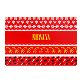 Магнитный плакат 3Х2 с принтом Праздничный Nirvana в Санкт-Петербурге, Полимерный материал с магнитным слоем | 6 деталей размером 9*9 см | cobain | kurt | nirvana | альтернативный | гранж | группа | дональд | знак | кобейн | красный | курт | музыка | музыкант | надпись | нервана | нирвана | новогодний | новоселич | новый год | певец | праздник