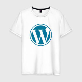 Мужская футболка хлопок с принтом WordPress CMS в Санкт-Петербурге, 100% хлопок | прямой крой, круглый вырез горловины, длина до линии бедер, слегка спущенное плечо. | wordpress | вордпрес | вордпресс