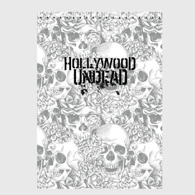 Скетчбук с принтом Hollywood Undead в Санкт-Петербурге, 100% бумага
 | 48 листов, плотность листов — 100 г/м2, плотность картонной обложки — 250 г/м2. Листы скреплены сверху удобной пружинной спиралью | 