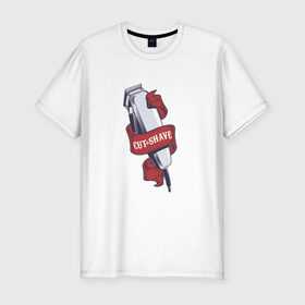 Мужская футболка премиум с принтом Барбершоп машинка в Санкт-Петербурге, 92% хлопок, 8% лайкра | приталенный силуэт, круглый вырез ворота, длина до линии бедра, короткий рукав | барбер | барбершоп | машинка | тачка