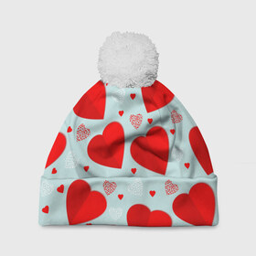 Шапка 3D c помпоном с принтом С днем святого Валентина в Санкт-Петербурге, 100% полиэстер | универсальный размер, печать по всей поверхности изделия | 14 | love | валентин | губы | день | любовь | подарок | поцелуй | сердце | страсть | февраль