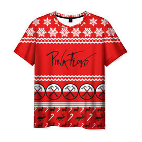 Мужская футболка 3D с принтом Праздничный Pink Floyd в Санкт-Петербурге, 100% полиэфир | прямой крой, круглый вырез горловины, длина до линии бедер | pink floyd | pinkfloyd | арт | артрок | группа | д | знак | красный | надпись | новогодний | новый год | пинк флойд | пинкфлойд | праздник | прогрессивный | психоделический | рождество | рок | сид барретт