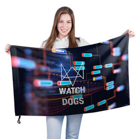 Флаг 3D с принтом Watch Dogs в Санкт-Петербурге, 100% полиэстер | плотность ткани — 95 г/м2, размер — 67 х 109 см. Принт наносится с одной стороны | game | wath dogs 2 | город | девушка | дрон | игры | компьютеры | пистолет | телефон | технологии | хакер