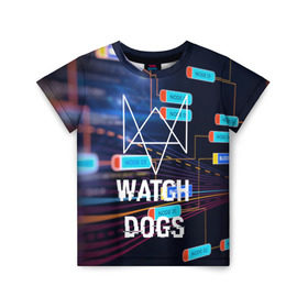 Детская футболка 3D с принтом Watch Dogs в Санкт-Петербурге, 100% гипоаллергенный полиэфир | прямой крой, круглый вырез горловины, длина до линии бедер, чуть спущенное плечо, ткань немного тянется | game | wath dogs 2 | город | девушка | дрон | игры | компьютеры | пистолет | телефон | технологии | хакер