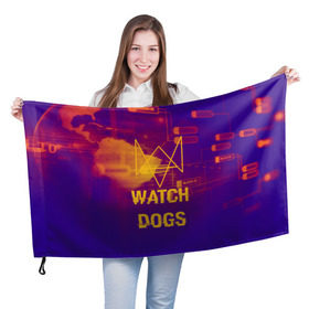 Флаг 3D с принтом WATCH DOGS NEON WORLD в Санкт-Петербурге, 100% полиэстер | плотность ткани — 95 г/м2, размер — 67 х 109 см. Принт наносится с одной стороны | wath dogs 2 | хакер