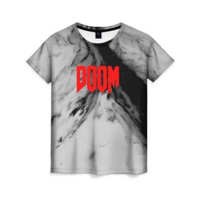 Женская футболка 3D с принтом DOOM GRAY SPACE EDITION в Санкт-Петербурге, 100% полиэфир ( синтетическое хлопкоподобное полотно) | прямой крой, круглый вырез горловины, длина до линии бедер | art | doom | game | возвращение | дум | игра | легенда | шутер
