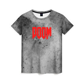 Женская футболка 3D с принтом DOOM GRAY SPACE в Санкт-Петербурге, 100% полиэфир ( синтетическое хлопкоподобное полотно) | прямой крой, круглый вырез горловины, длина до линии бедер | art | doom | game | возвращение | дум | игра | легенда | шутер