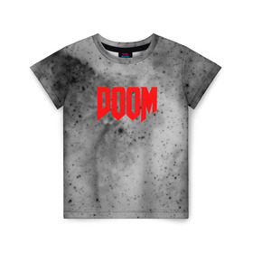Детская футболка 3D с принтом DOOM GRAY SPACE в Санкт-Петербурге, 100% гипоаллергенный полиэфир | прямой крой, круглый вырез горловины, длина до линии бедер, чуть спущенное плечо, ткань немного тянется | art | doom | game | возвращение | дум | игра | легенда | шутер