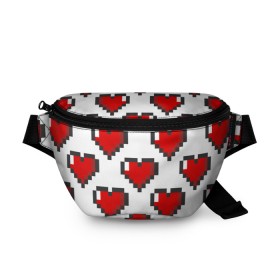 Поясная сумка 3D с принтом Пиксельные сердечки в Санкт-Петербурге, 100% полиэстер | плотная ткань, ремень с регулируемой длиной, внутри несколько карманов для мелочей, основное отделение и карман с обратной стороны сумки застегиваются на молнию | 14 | love | валентин | губы | день | любовь | подарок | поцелуй | сердце | страсть | февраль