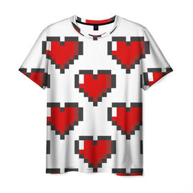 Мужская футболка 3D с принтом Пиксельные сердечки в Санкт-Петербурге, 100% полиэфир | прямой крой, круглый вырез горловины, длина до линии бедер | Тематика изображения на принте: 14 | love | валентин | губы | день | любовь | подарок | поцелуй | сердце | страсть | февраль