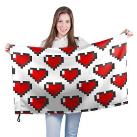 Флаг 3D с принтом Пиксельные сердечки в Санкт-Петербурге, 100% полиэстер | плотность ткани — 95 г/м2, размер — 67 х 109 см. Принт наносится с одной стороны | 14 | love | валентин | губы | день | любовь | подарок | поцелуй | сердце | страсть | февраль