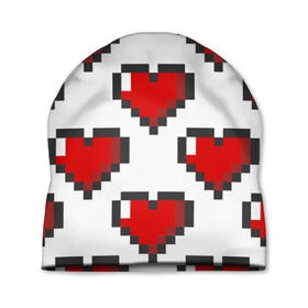 Шапка 3D с принтом Пиксельные сердечки в Санкт-Петербурге, 100% полиэстер | универсальный размер, печать по всей поверхности изделия | Тематика изображения на принте: 14 | love | валентин | губы | день | любовь | подарок | поцелуй | сердце | страсть | февраль