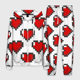 Мужской костюм 3D с принтом Пиксельные сердечки в Санкт-Петербурге, 100% полиэстер | Манжеты и пояс оформлены тканевой резинкой, двухслойный капюшон со шнурком для регулировки, карманы спереди | 14 | love | валентин | губы | день | любовь | подарок | поцелуй | сердце | страсть | февраль