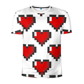 Мужская футболка 3D спортивная с принтом Пиксельные сердечки в Санкт-Петербурге, 100% полиэстер с улучшенными характеристиками | приталенный силуэт, круглая горловина, широкие плечи, сужается к линии бедра | Тематика изображения на принте: 14 | love | валентин | губы | день | любовь | подарок | поцелуй | сердце | страсть | февраль