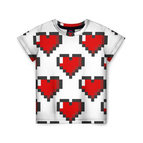 Детская футболка 3D с принтом Пиксельные сердечки в Санкт-Петербурге, 100% гипоаллергенный полиэфир | прямой крой, круглый вырез горловины, длина до линии бедер, чуть спущенное плечо, ткань немного тянется | 14 | love | валентин | губы | день | любовь | подарок | поцелуй | сердце | страсть | февраль