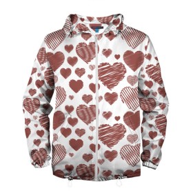 Мужская ветровка 3D с принтом Сердечки в Санкт-Петербурге, 100% полиэстер | подол и капюшон оформлены резинкой с фиксаторами, два кармана без застежек по бокам, один потайной карман на груди | 14 | love | валентин | губы | день | любовь | подарок | поцелуй | сердце | страсть | февраль