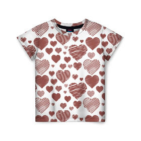 Детская футболка 3D с принтом Сердечки в Санкт-Петербурге, 100% гипоаллергенный полиэфир | прямой крой, круглый вырез горловины, длина до линии бедер, чуть спущенное плечо, ткань немного тянется | Тематика изображения на принте: 14 | love | валентин | губы | день | любовь | подарок | поцелуй | сердце | страсть | февраль