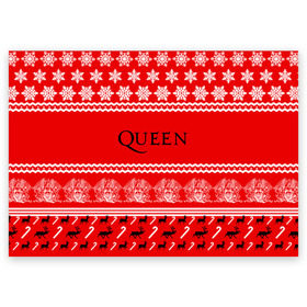 Поздравительная открытка с принтом Праздничный Queen в Санкт-Петербурге, 100% бумага | плотность бумаги 280 г/м2, матовая, на обратной стороне линовка и место для марки
 | Тематика изображения на принте: paul rodg | queen | quen | брайан мэй | глэм | группа | джон дикон | знак | квин | королева | красный | куин | меркури | меркьюри | мэркури | надпись | новогодний | новый год | поп | праздник | роджер тейлор