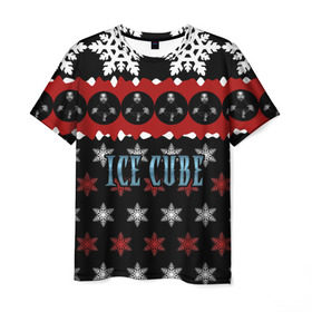 Мужская футболка 3D с принтом Праздничный Ice Cube в Санкт-Петербурге, 100% полиэфир | прямой крой, круглый вырез горловины, длина до линии бедер | hip hop | hiphop | ice cube | mc | n.w.a | rap | айс | джексон | западное по | знак | красный | куб | кубе | кубик льда | кьюб | мс | надпись | новогодний | новый год | о ши | оши | праздник | реп | репер | речитатив | рождество