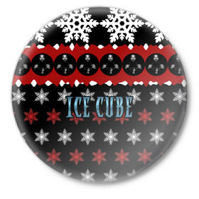 Значок с принтом Праздничный Ice Cube в Санкт-Петербурге,  металл | круглая форма, металлическая застежка в виде булавки | Тематика изображения на принте: hip hop | hiphop | ice cube | mc | n.w.a | rap | айс | джексон | западное по | знак | красный | куб | кубе | кубик льда | кьюб | мс | надпись | новогодний | новый год | о ши | оши | праздник | реп | репер | речитатив | рождество