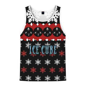 Мужская майка 3D с принтом Праздничный Ice Cube в Санкт-Петербурге, 100% полиэстер | круглая горловина, приталенный силуэт, длина до линии бедра. Пройма и горловина окантованы тонкой бейкой | hip hop | hiphop | ice cube | mc | n.w.a | rap | айс | джексон | западное по | знак | красный | куб | кубе | кубик льда | кьюб | мс | надпись | новогодний | новый год | о ши | оши | праздник | реп | репер | речитатив | рождество