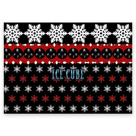 Поздравительная открытка с принтом Праздничный Ice Cube в Санкт-Петербурге, 100% бумага | плотность бумаги 280 г/м2, матовая, на обратной стороне линовка и место для марки
 | hip hop | hiphop | ice cube | mc | n.w.a | rap | айс | джексон | западное по | знак | красный | куб | кубе | кубик льда | кьюб | мс | надпись | новогодний | новый год | о ши | оши | праздник | реп | репер | речитатив | рождество