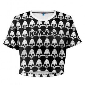 Женская футболка 3D укороченная с принтом Ramones в Санкт-Петербурге, 100% полиэстер | круглая горловина, длина футболки до линии талии, рукава с отворотами | ramone | ramones | группа | джонни | джоуи | ди ди томми | марки | панк | поп | раманес | раманэс | рамон | рамонес | рамонэс | рамоун | рамоунз | рамоунс | рок | хард | хардрок