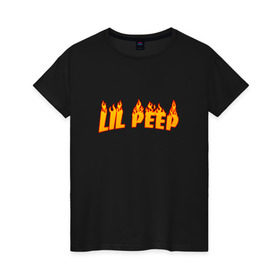 Женская футболка хлопок с принтом Lil Peep flame в Санкт-Петербурге, 100% хлопок | прямой крой, круглый вырез горловины, длина до линии бедер, слегка спущенное плечо | lil peep | rap | густав ор | лил пип | рэп