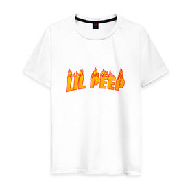 Мужская футболка хлопок с принтом Lil Peep flame в Санкт-Петербурге, 100% хлопок | прямой крой, круглый вырез горловины, длина до линии бедер, слегка спущенное плечо. | lil peep | rap | густав ор | лил пип | рэп