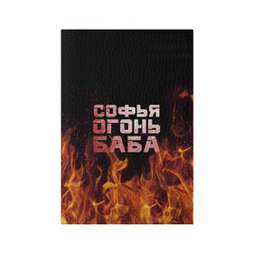 Обложка для паспорта матовая кожа с принтом Софья огонь баба в Санкт-Петербурге, натуральная матовая кожа | размер 19,3 х 13,7 см; прозрачные пластиковые крепления | Тематика изображения на принте: огонь | пламя | софа | софочка | софья