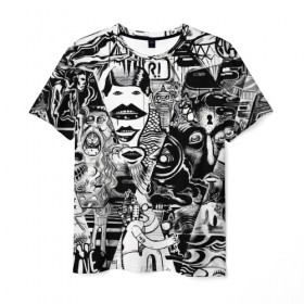 Мужская футболка 3D с принтом Стикербомбинг NEW искусство в Санкт-Петербурге, 100% полиэфир | прямой крой, круглый вырез горловины, длина до линии бедер | Тематика изображения на принте: искусство | стикер | стикербомбинг | чб | чернобелый