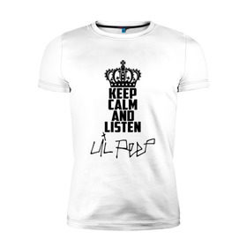 Мужская футболка премиум с принтом Keep calm and listen Lil Peep в Санкт-Петербурге, 92% хлопок, 8% лайкра | приталенный силуэт, круглый вырез ворота, длина до линии бедра, короткий рукав | awful things | gustav hr | lil peep | густав ор | клауд | клауд рэп | лил | певец | пип | пост эмо | реп | репер | рэп | рэпер | трэп | хип | хип хоп | хипхоп | хоп | эмо | эмо трэп