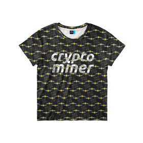 Детская футболка 3D с принтом CRYPTO MINER в Санкт-Петербурге, 100% гипоаллергенный полиэфир | прямой крой, круглый вырез горловины, длина до линии бедер, чуть спущенное плечо, ткань немного тянется | bitcoin | btc | crypto | miner | mining | биткоин | валюта | деньги | криптовалюта | майнинг | цифровое золото
