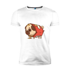 Мужская футболка премиум с принтом мопс-чипсы в Санкт-Петербурге, 92% хлопок, 8% лайкра | приталенный силуэт, круглый вырез ворота, длина до линии бедра, короткий рукав | dog | pug | мопс | собака