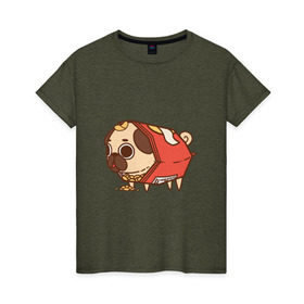 Женская футболка хлопок с принтом мопс-чипсы в Санкт-Петербурге, 100% хлопок | прямой крой, круглый вырез горловины, длина до линии бедер, слегка спущенное плечо | dog | pug | мопс | собака