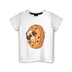 Детская футболка хлопок с принтом мопс-печанька в Санкт-Петербурге, 100% хлопок | круглый вырез горловины, полуприлегающий силуэт, длина до линии бедер | dog | pug | мопс | собака