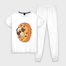 Женская пижама хлопок с принтом мопс-печанька в Санкт-Петербурге, 100% хлопок | брюки и футболка прямого кроя, без карманов, на брюках мягкая резинка на поясе и по низу штанин | dog | pug | мопс | собака