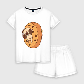 Женская пижама с шортиками хлопок с принтом мопс-печанька в Санкт-Петербурге, 100% хлопок | футболка прямого кроя, шорты свободные с широкой мягкой резинкой | dog | pug | мопс | собака