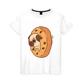Женская футболка хлопок с принтом мопс-печанька в Санкт-Петербурге, 100% хлопок | прямой крой, круглый вырез горловины, длина до линии бедер, слегка спущенное плечо | dog | pug | мопс | собака