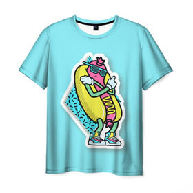 Мужская футболка 3D с принтом Хот-Дог в Санкт-Петербурге, 100% полиэфир | прямой крой, круглый вырез горловины, длина до линии бедер | 90s style | food | hot dog | pop art | style | еда | поп арт | стиль 90 х | хот дог