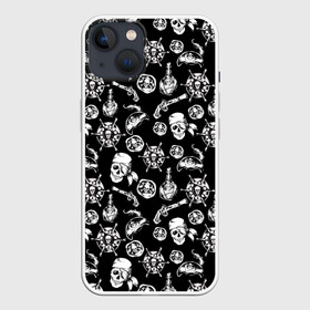 Чехол для iPhone 13 с принтом Pirates Pattern в Санкт-Петербурге,  |  | паттерн | пиратский | пираты | черно белый