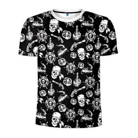 Мужская футболка 3D спортивная с принтом Pirates Pattern в Санкт-Петербурге, 100% полиэстер с улучшенными характеристиками | приталенный силуэт, круглая горловина, широкие плечи, сужается к линии бедра | паттерн | пиратский | пираты | черно белый