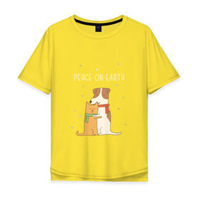 Мужская футболка хлопок Oversize с принтом Кот и пес в Санкт-Петербурге, 100% хлопок | свободный крой, круглый ворот, “спинка” длиннее передней части | год собаки | котик | мемес | москва | новый год | россия | собака